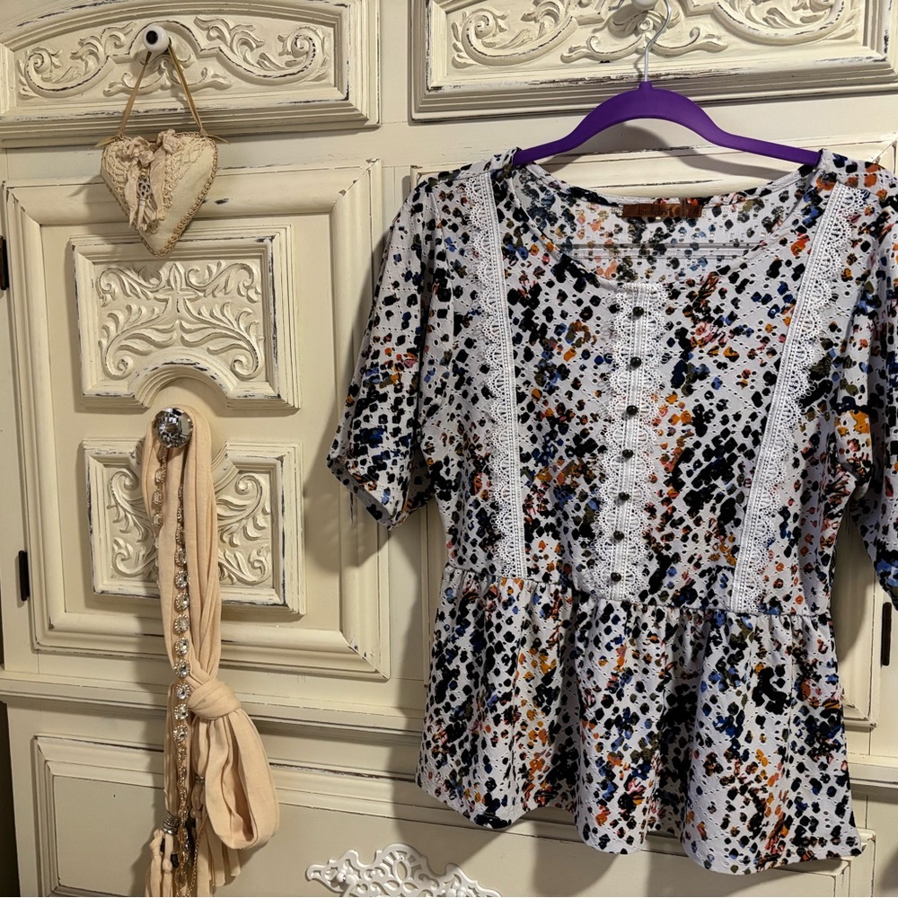 Belldini Black and White Peplum Blouse